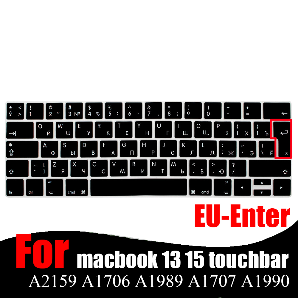 Rosyjska obudowa klawiatury laptopa dla Macbook pro 13 15 touchbar klawiatura ochronna kolorowa obudowa klawiatury A2159 A1707 A1989A1990: EU black