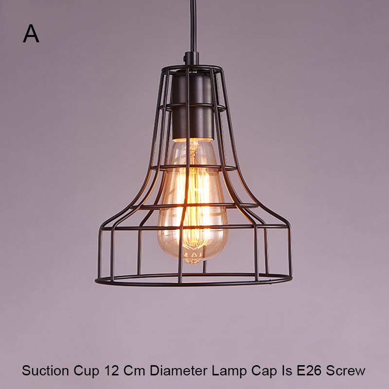 Cortina de lámpara Vintage de hierro lámparas tipo jaula colgante de Metal techo colgante de luz para el hogar restaurante Decoración Accesorios: type a E26