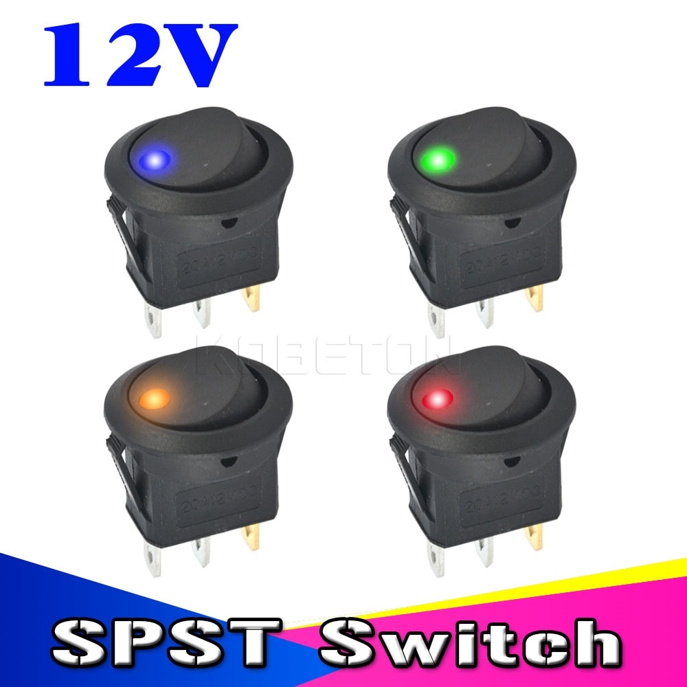 20A 12V ON/OFF Round Rocker Switch LED illuminated waterproof switch LED Dot Light Round Red（5pc））