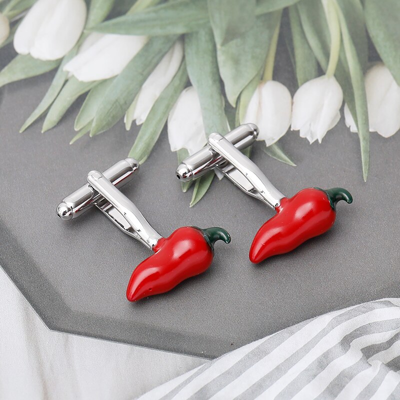 Novelty Red Pepper Chili Cufflinks for Mens Shirts Cuff nails Create Cufflinks Men Brand Jewelry