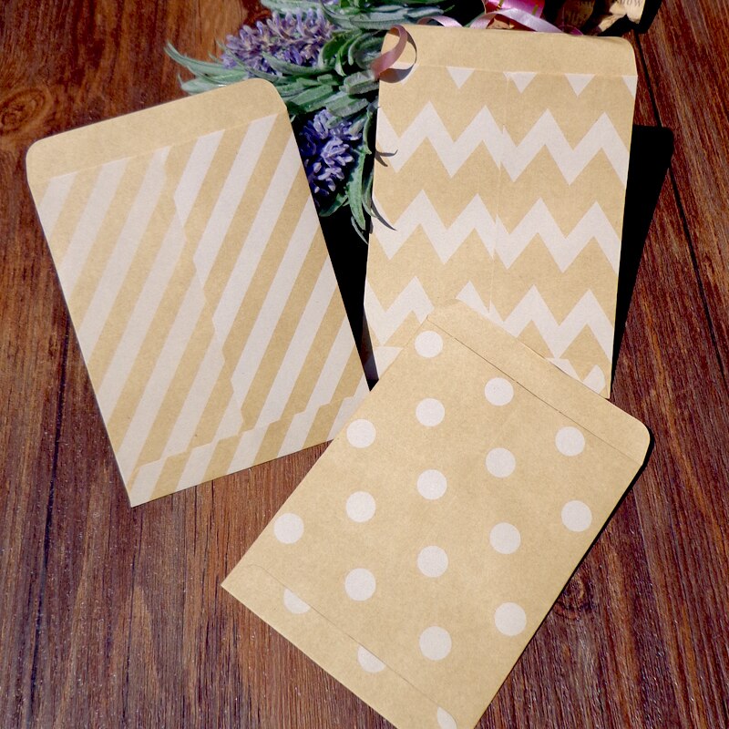 30 enveloppes à pois, lot de 30 modèles, enveloppes rétro en papier Kraft à rayures Chevron, lot de papier pour de fête postale, sac en papier 9x12,5 cm