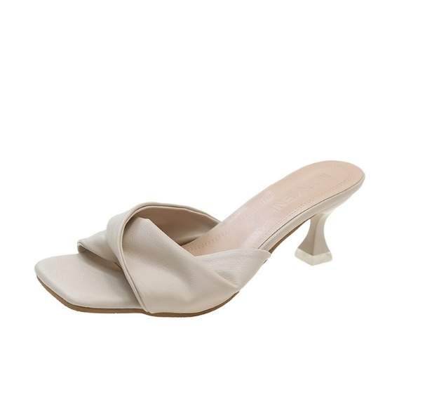 Sandalias sexis de tacón alto con punta estrecha para mujer, zapatillas a la de colores combinados, sandalias deslizantes para de verano: Beige / 38