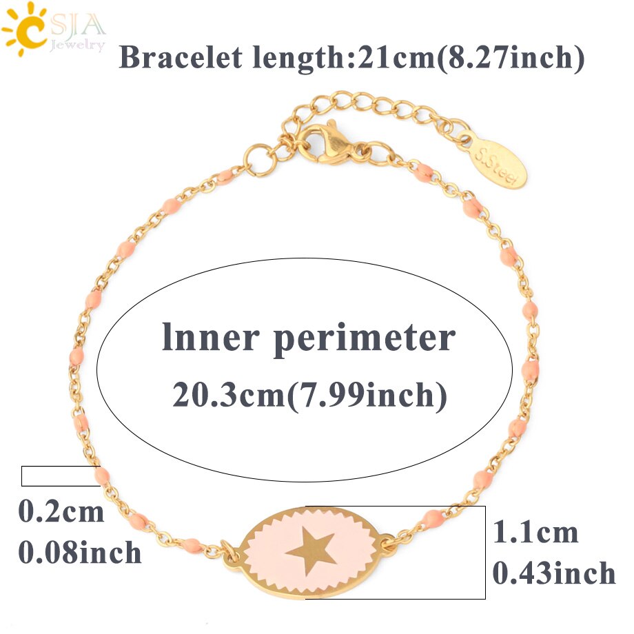 CSJA, pulsera de acero inoxidable para mujer, colgante de estrella esmaltada, cadena de eslabones de Color dorado con cuentas, delicado Delgado, pulseras Inoxydable Acier S718