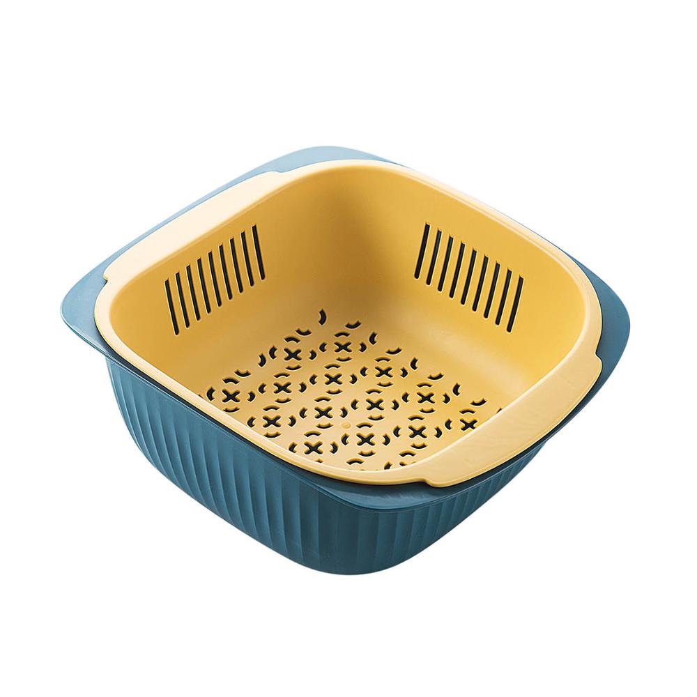 2 sztuk/zestaw zlewozmywak podwójny kosz spustowy mycia owoców Colanders ociekaczem umywalka warzywa spustowy sito robić mycia żywności filtry: L niebieski
