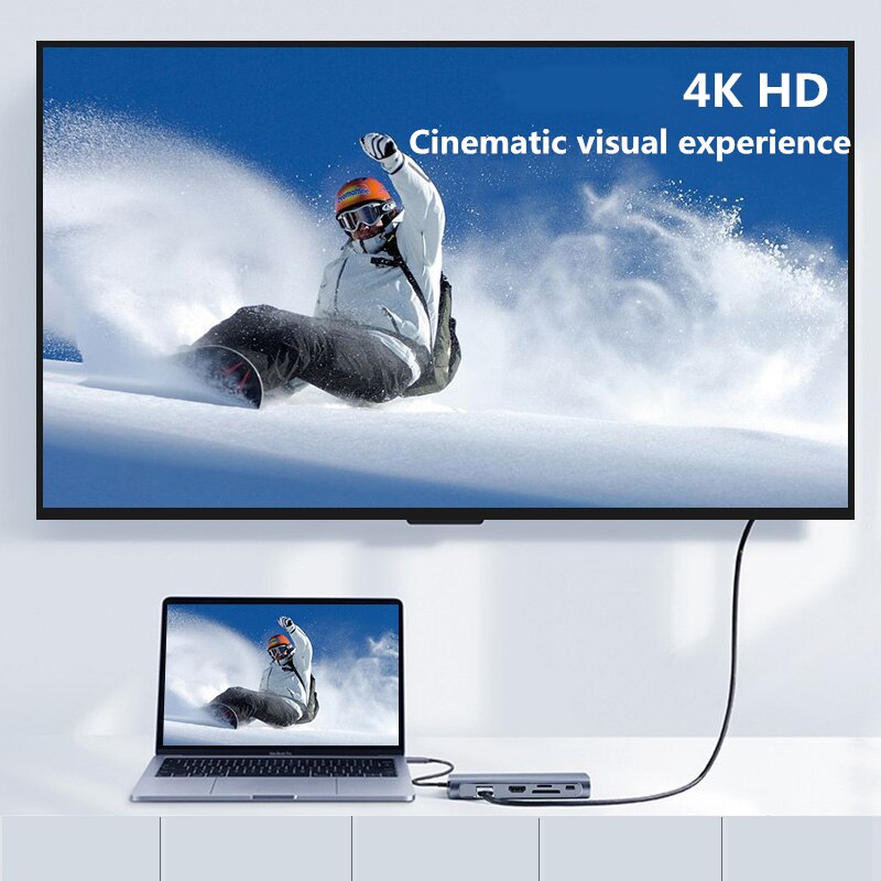 Usb type c hub til hdmi-kompatibel mst 4k vga usb c hub dokkingstasjon  rj45 lan ethernet sd tf til macbook usb hub adapter