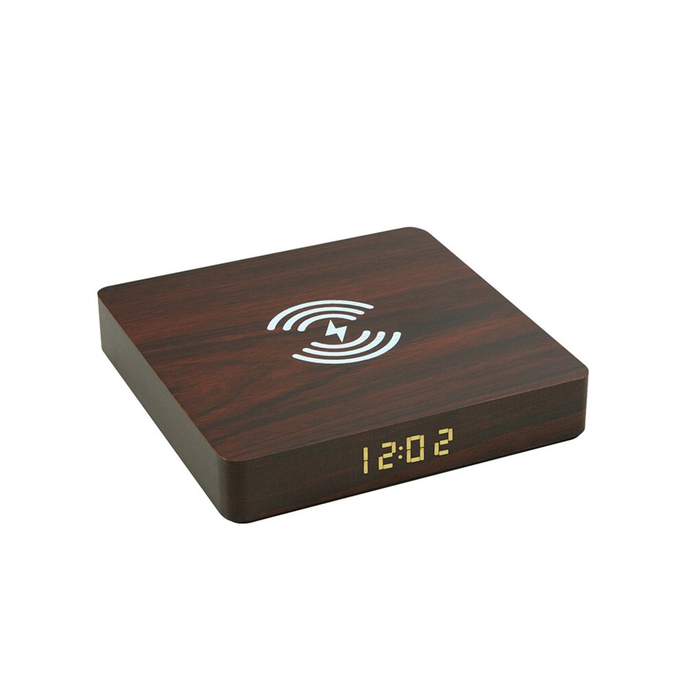 Modern Wooden Wood Digital LED Desk Alarm Clock Qi Wireless Fast Charger For iPhone for Samsung for Huawei Smart Phone