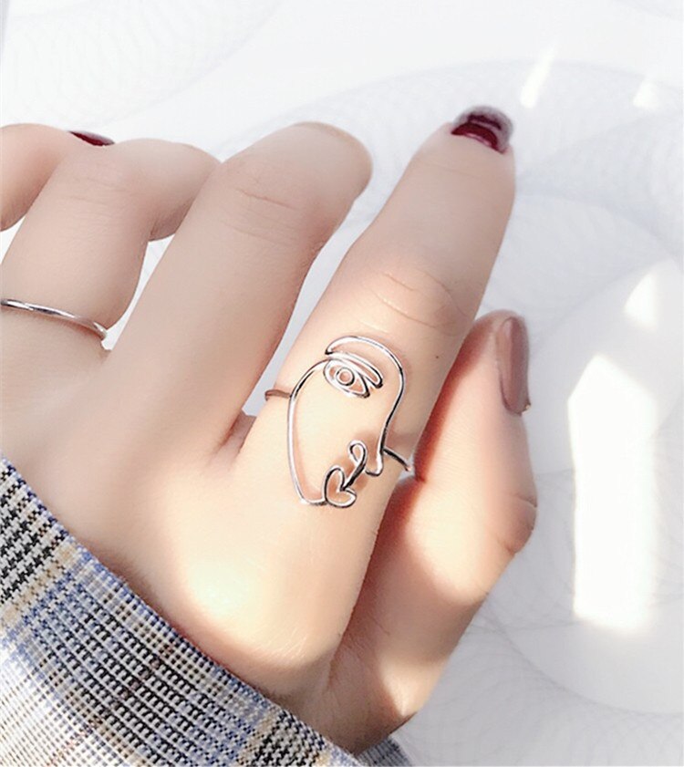 Charmant Open Menselijk Gezicht Ring Voor Vrouwen Vintage Boho Party Ringen Gothic Punk Sieraden Cadeaus Voor Meisjes