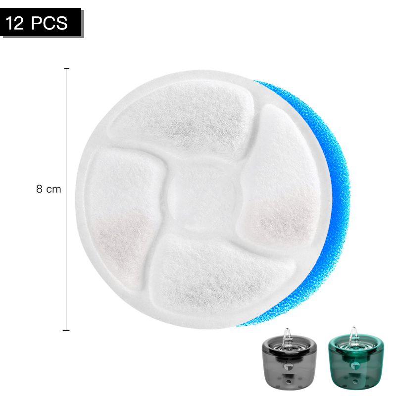 4/8/12PCS Activated Carbon Filter For Cat Water Fountain WF070 WF110 Round Twill Automatic Pet Fountain Filters Replacement: WF110 12 PCS