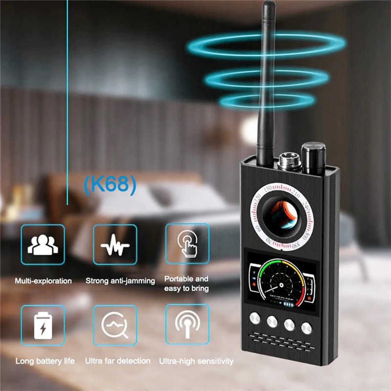 K68 Anti Spy Rf Detector Multifunctionele Camera Detectoren Signaal Draadloze Bug Gps Alarm Scanner Hotel Mini Camera Finder