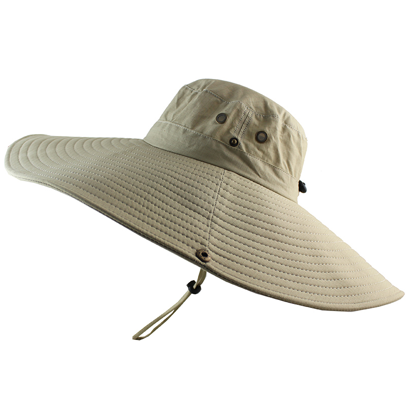 CAMOLAND UV Protection Sun Hat For Men Women 16cm Super Long Wide Brim Bucket Hat Outdoor Breathable Fishing Hiking Boonie Caps: Khaki