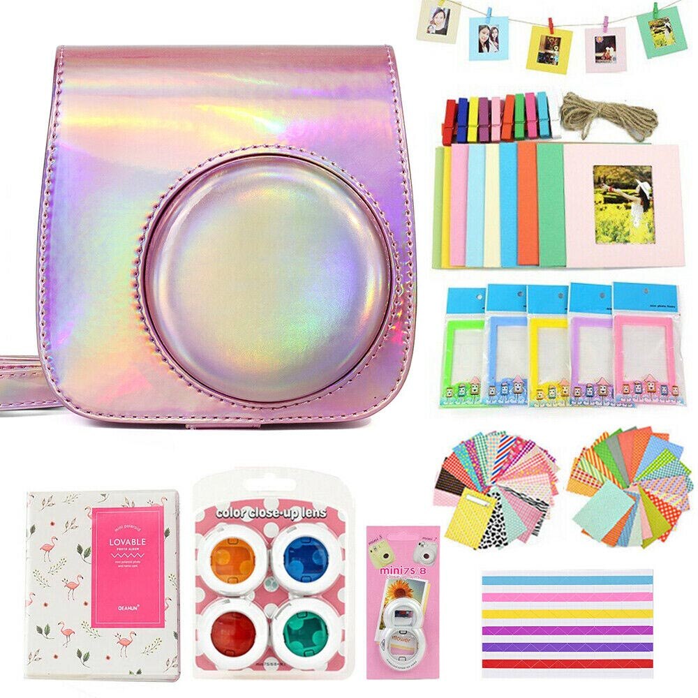 Fujifilm Instax Mini Case Bag Camera Accessories Kit Photo Album Lens Filters Stickers For Instax Mini 8 Mini 9 Instant Camera: Magic Pink