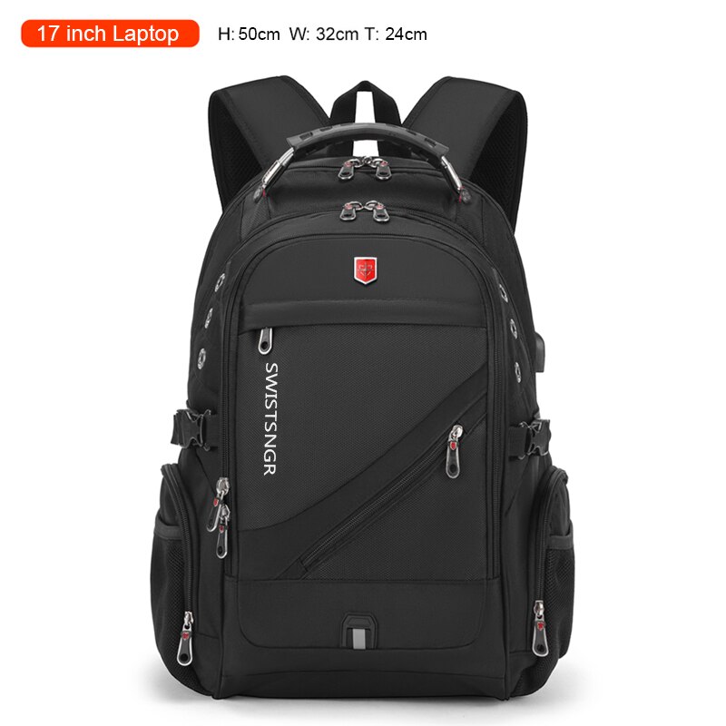 Marken- #39 , diebstahlsicher, wasserdicht, 17 -zoll-laptop-rucksack, usb-ladefunktion, business-reiserucksack, schulrucksack, herren-mochila: Schwarz