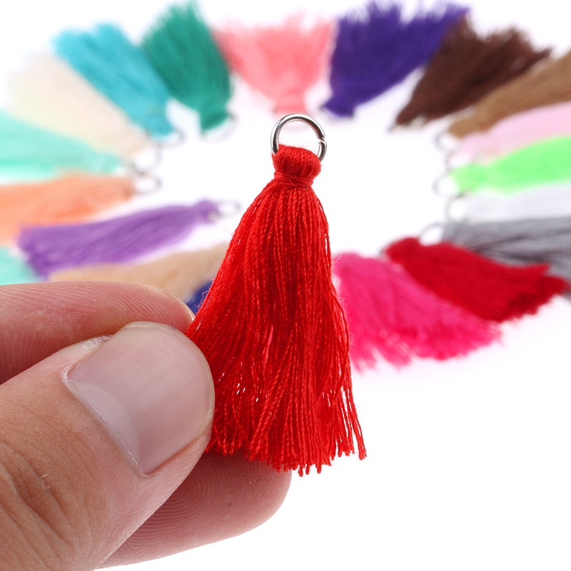 50-200 pçs fio de algodão metal pendurado anel pequeno borla guarnição pingente diy artesanato jóias brincos decoração materiais franja guarnição