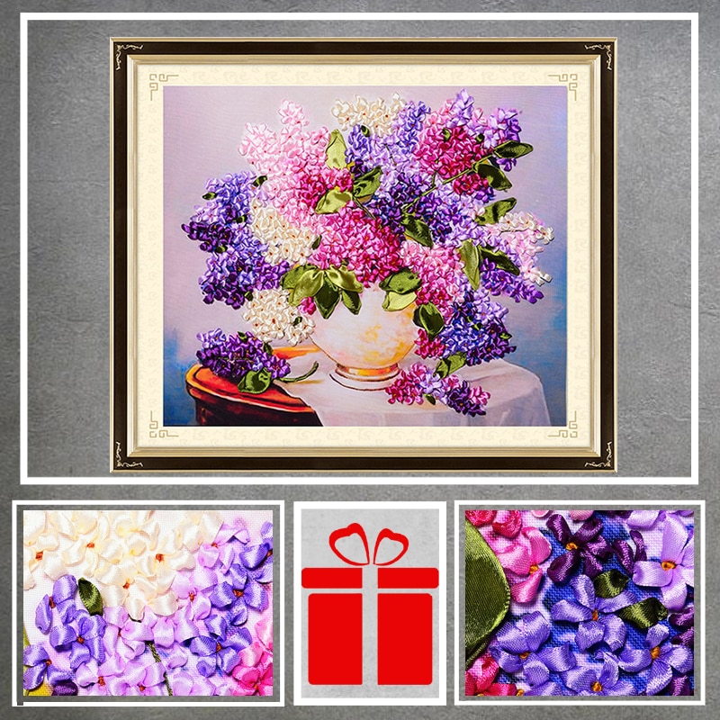 Vase à fleurs hortensia broderie bricolage | Rubans décoratifs, kit de point de croix, artisanat cousue, décor de salon,