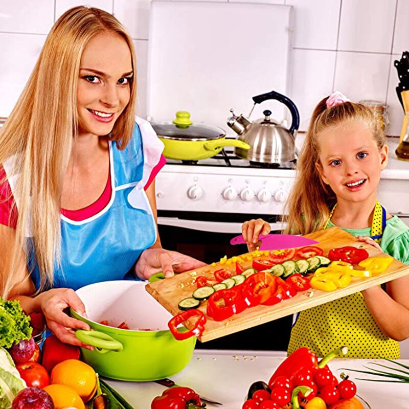 8 stycken barn plast kökskniv set barnsäker matlagning kock nylon knivar för frukt bröd tårta sallad salladskniv