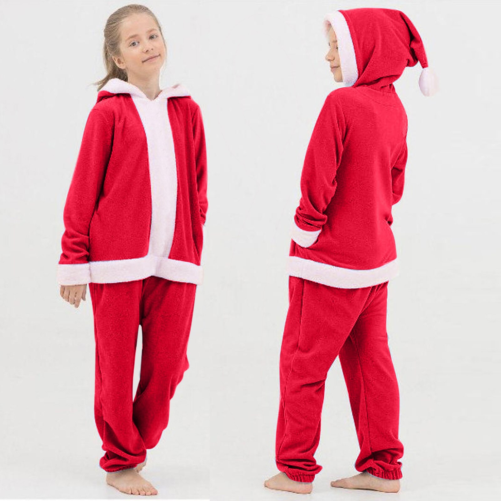 Enfant en bas âge bébé filles noël sweat à capuche polaire hauts + pantalon pyjamas vêtements de nuit tenues fille hiver combinaison vêtements