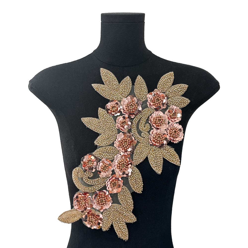 Parches bordados de flores de lentejuelas, parches elegantes y exquisitos para ropa, flores tridimensionales, apliques de ropa desmontables DIY: Rojo