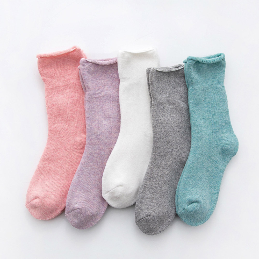 2 Paar Dikke Vrouwen Sokken Set Warme Katoen Sok Herfst Winter Effen Kleur Vrouwelijke Losse Mond Badstof Sokken Dames ademend