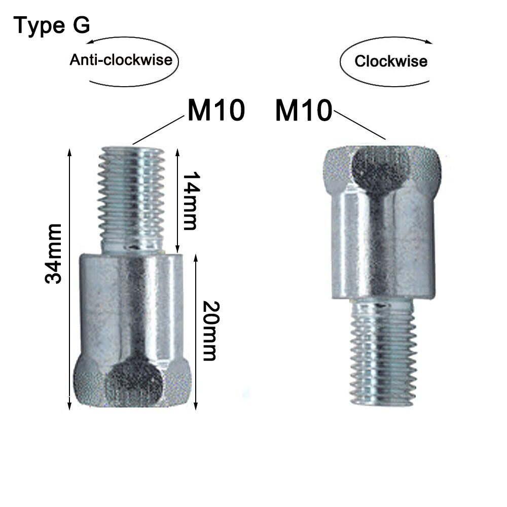 1PC 10mm Clockwise Motorcycle Mirror Adapter Steel Metal Heighten Rearview Bolt Screw Thread Conversion Bolt Motor Mirror Screw: Type G