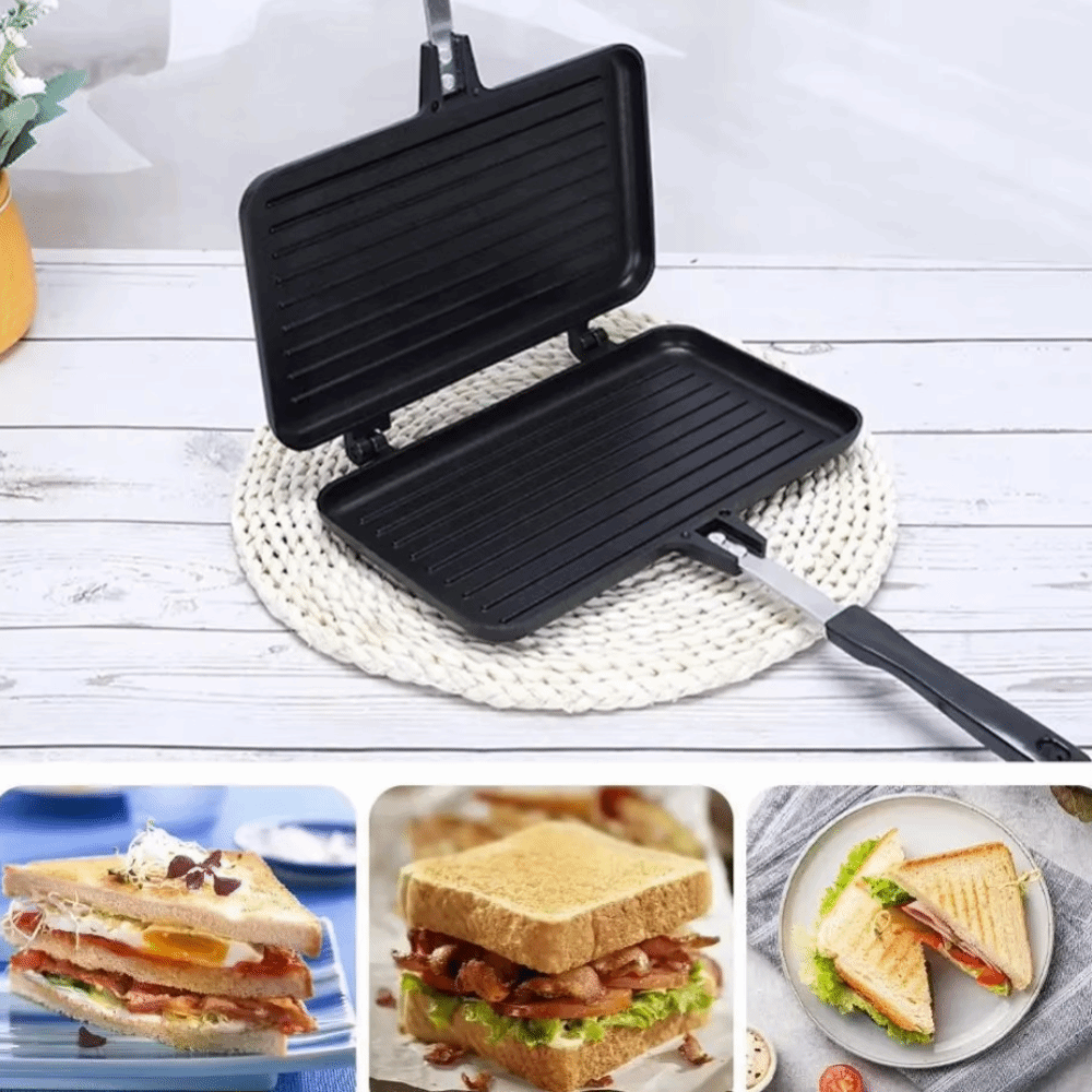 Double-Sided Breakfast Sandwich Baking Pan Aluminium Alloy Detachable Toast Frying Pan Heat-resistant Sandwich Maker Waffle