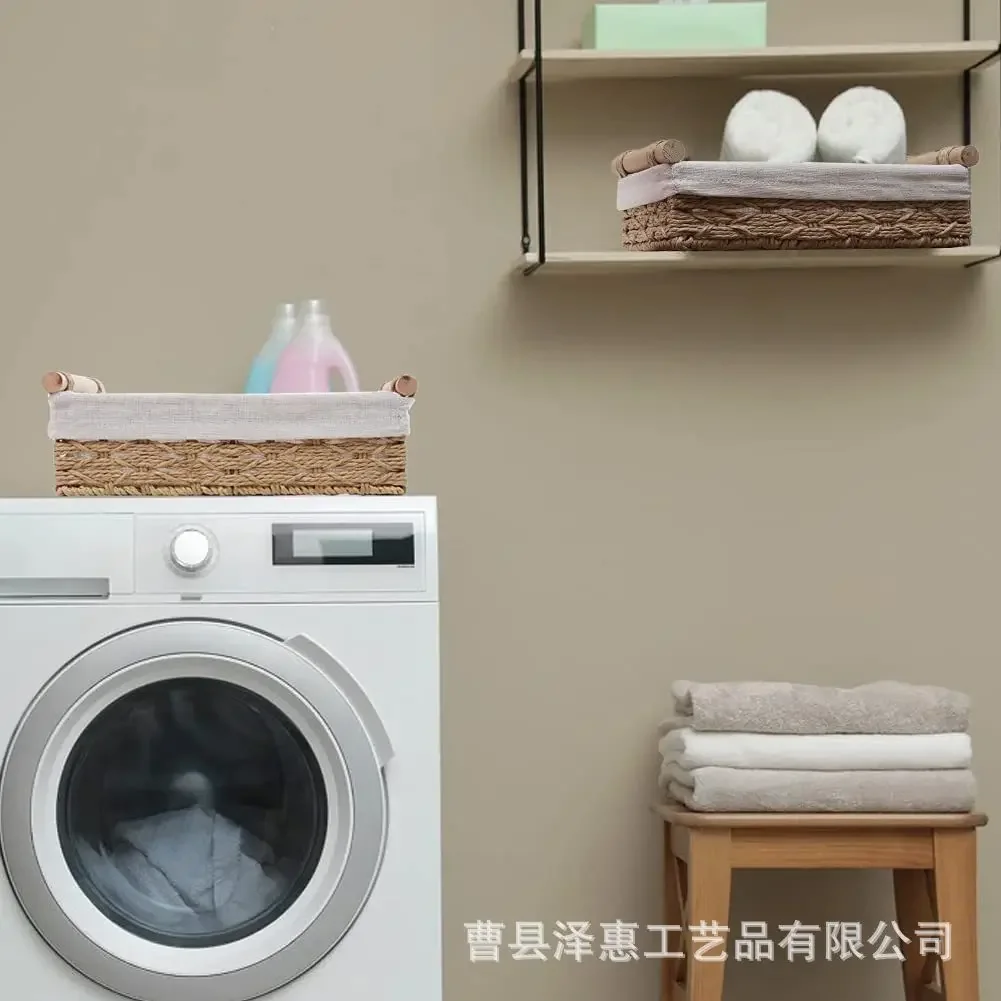 Cesta de almacenamiento para baño y cocina, organizador pequeño de mimbre para encimeras, cuerda de papel redonda, 1 ud.