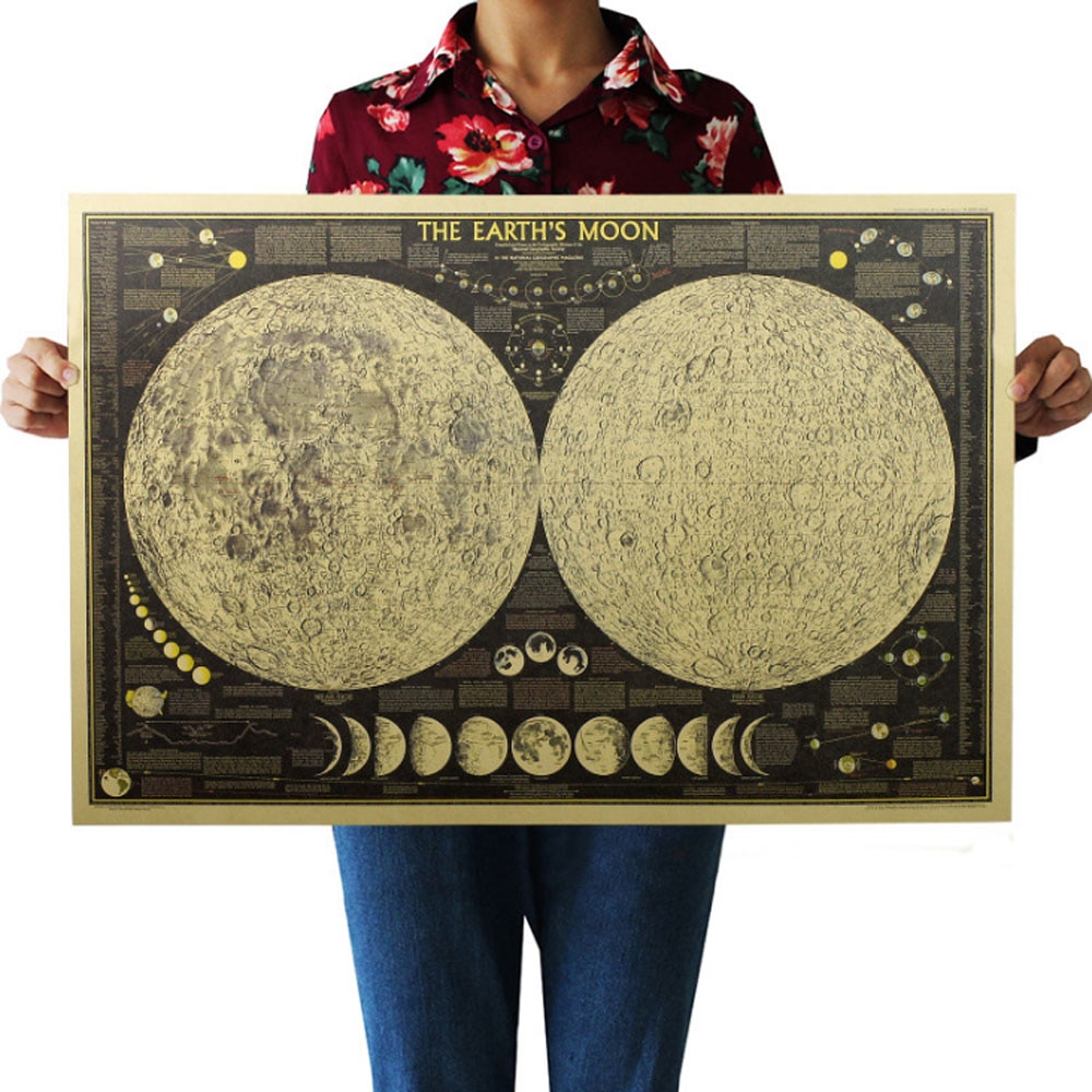 Grote Vintage Retro Papier Aarde Maan Wereldkaart Poster Muur Grafiek Home Decoratie Muursticker