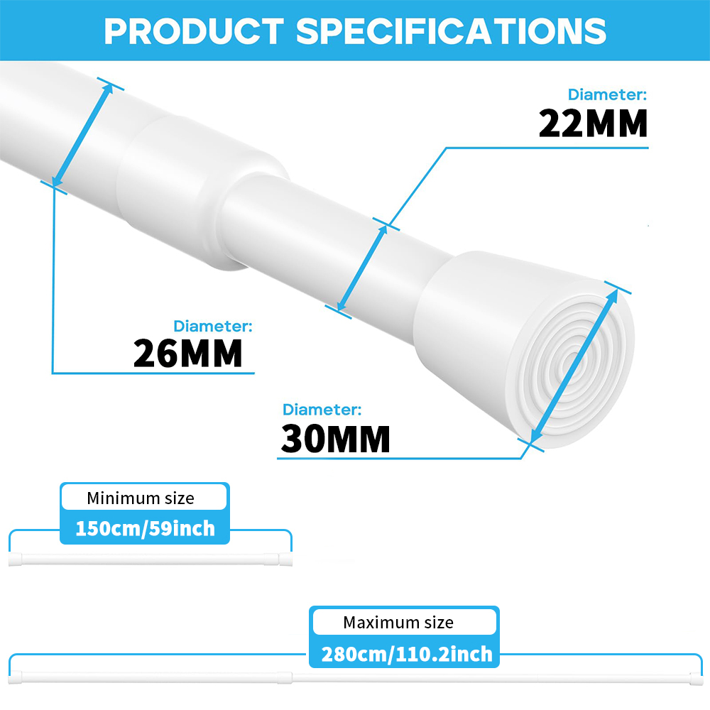 Multifunctional Spring Loaded Extendable Telescopic Rod Adjustable Curtain Rail Pole Household Hanging Rods For Window Bathroom: Silver