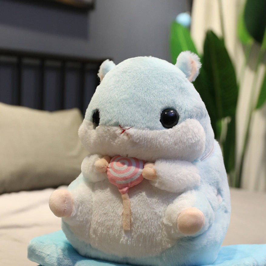 Söpö hamsteri pehmolelu 3 in 1 monitoiminen hamsterin käsilämmitin peitolla lelu hamsteri tyyny lasten lelut syntymäpäivä lapselle: Lelu lämmittimellä / Sininen
