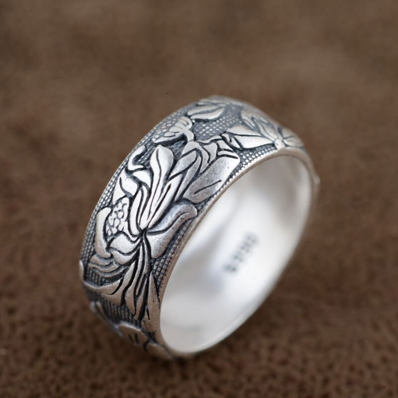 FNJ 925 Anello In Argento Sterling Fiore anelli Punk Buona Fortuna Romantico S990 Thai Anelli D'argento per le Donne Degli Uomini Dei Monili di Grande formato