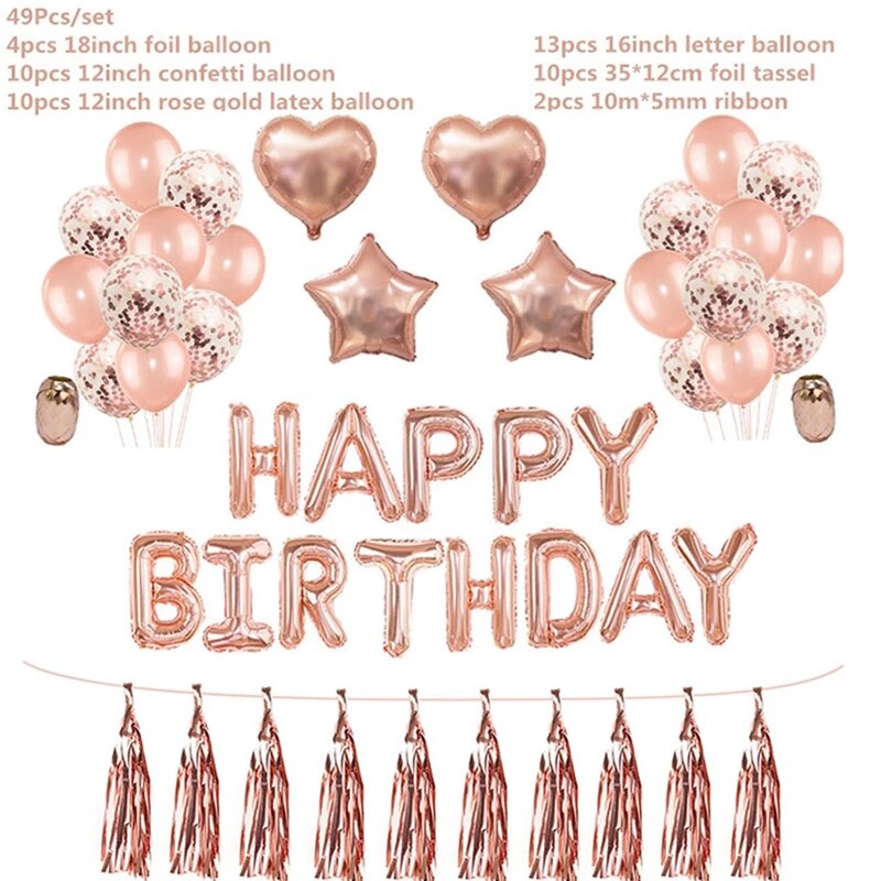 Ensemble de ballons de décoration pour joyeux anniversaire, en or Rose, avec lettres, en aluminium, pour fête d'anniversaire pour enfants et adultes, 1 ensemble