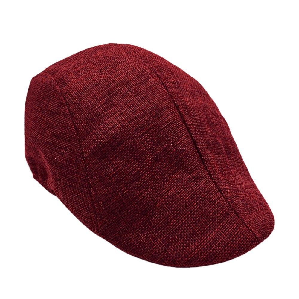 Beret Caps Men Women Vintage News Boy Cap Cabbie Gatsby Linen Outdoor Hats Brand Sun Hat Unisex Duckbill Caps Linen Casquette: Wine Red
