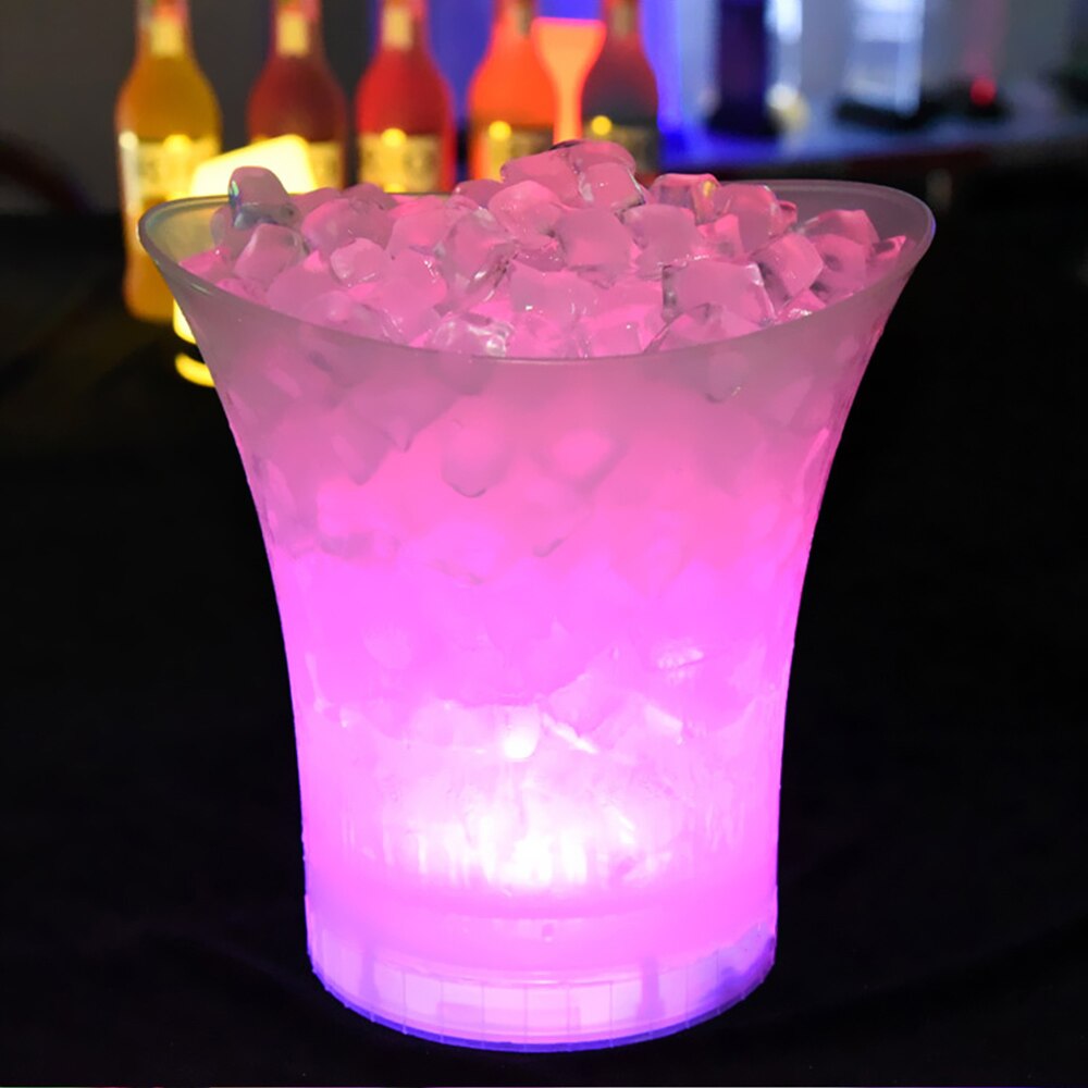 Cubo de hielo LED de plástico de 5L, Cubo de cerveza de champán, bares de nocturna, luz LED de 4 colores, discotecas