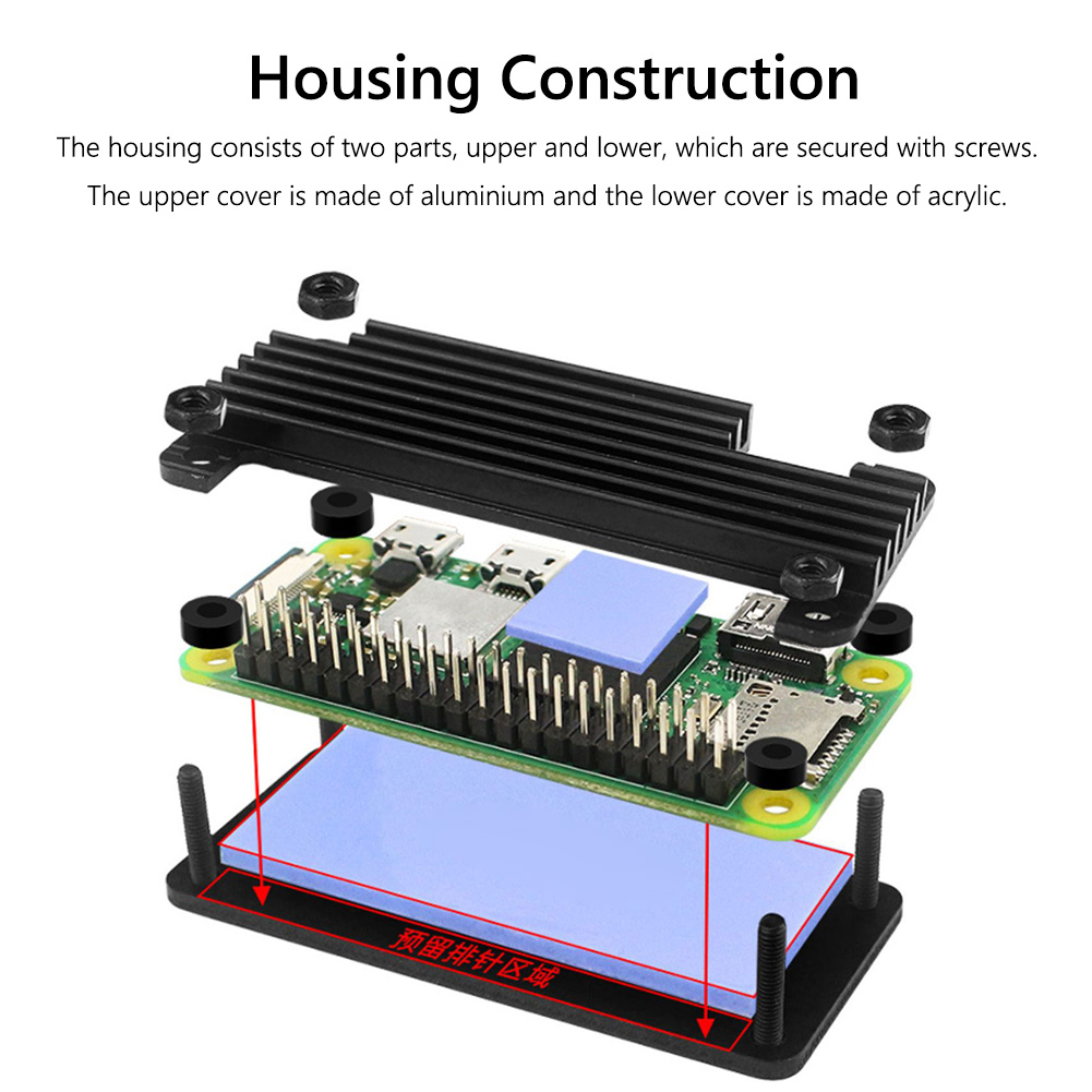 For Raspberry Pi Zero 2 W Aluminum Case CNC Armored Shell with Heatsink Header Passive Cooling Case for Pi Zero 2W Accessories
