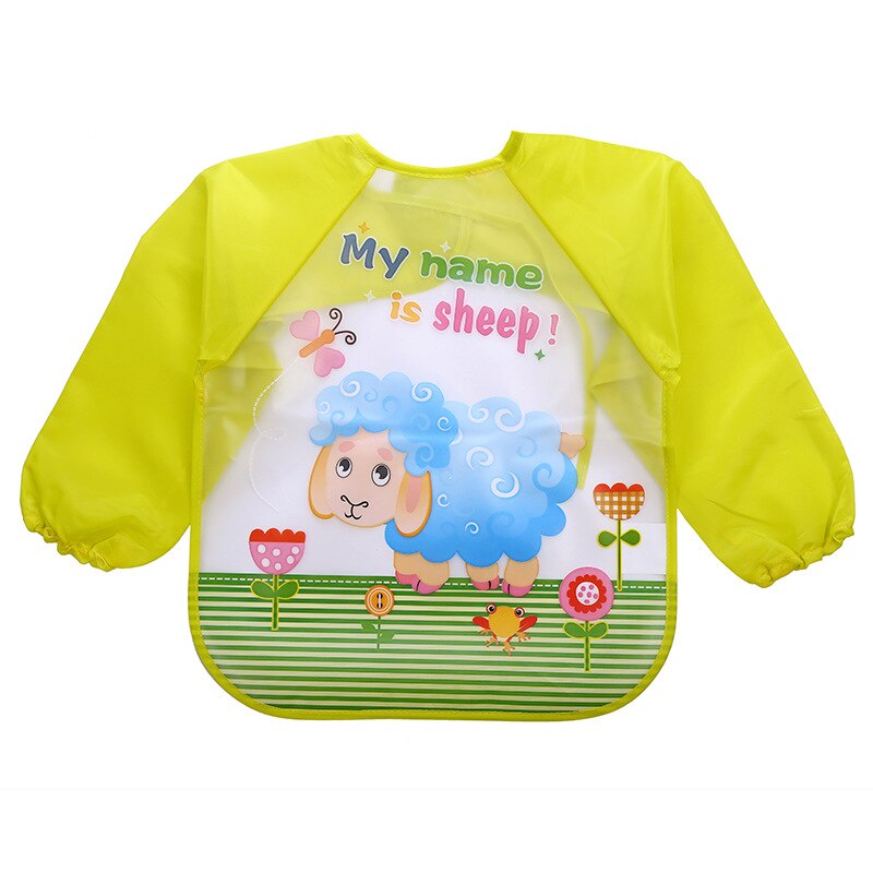 1Pcs Waterdichte Baby Schort Cartoon Patroon Baby Slabbetjes Schort Eva Leuke Lange Mouwen Baby Burp Doek Slabbetjes: Yellow lamb