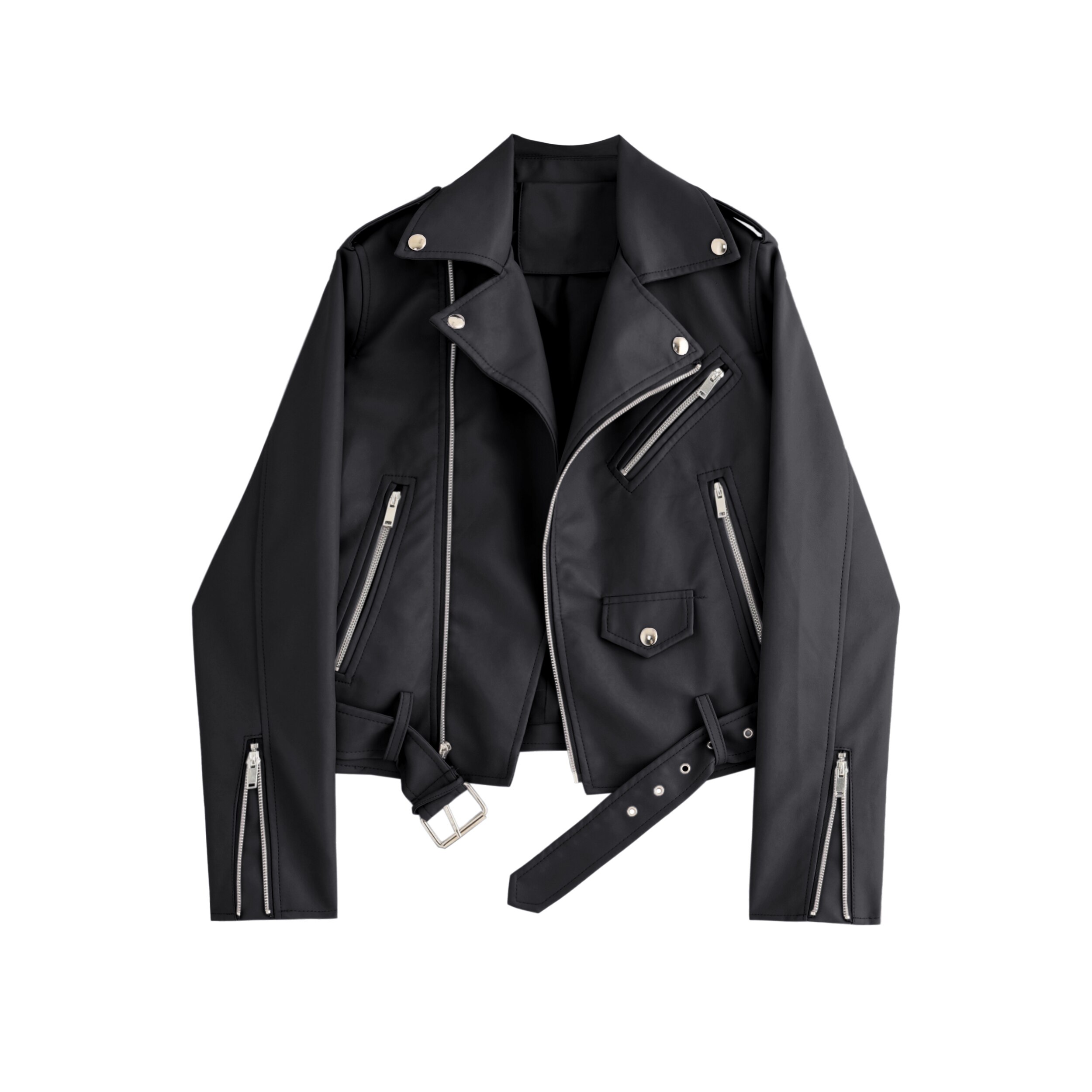 Fitaylor-chaqueta de cuero de imitación para mujer, chaqueta negra con solapa para motocicleta, abrigo Punk Vintage con cremallera, prendas de vestir con cinturón