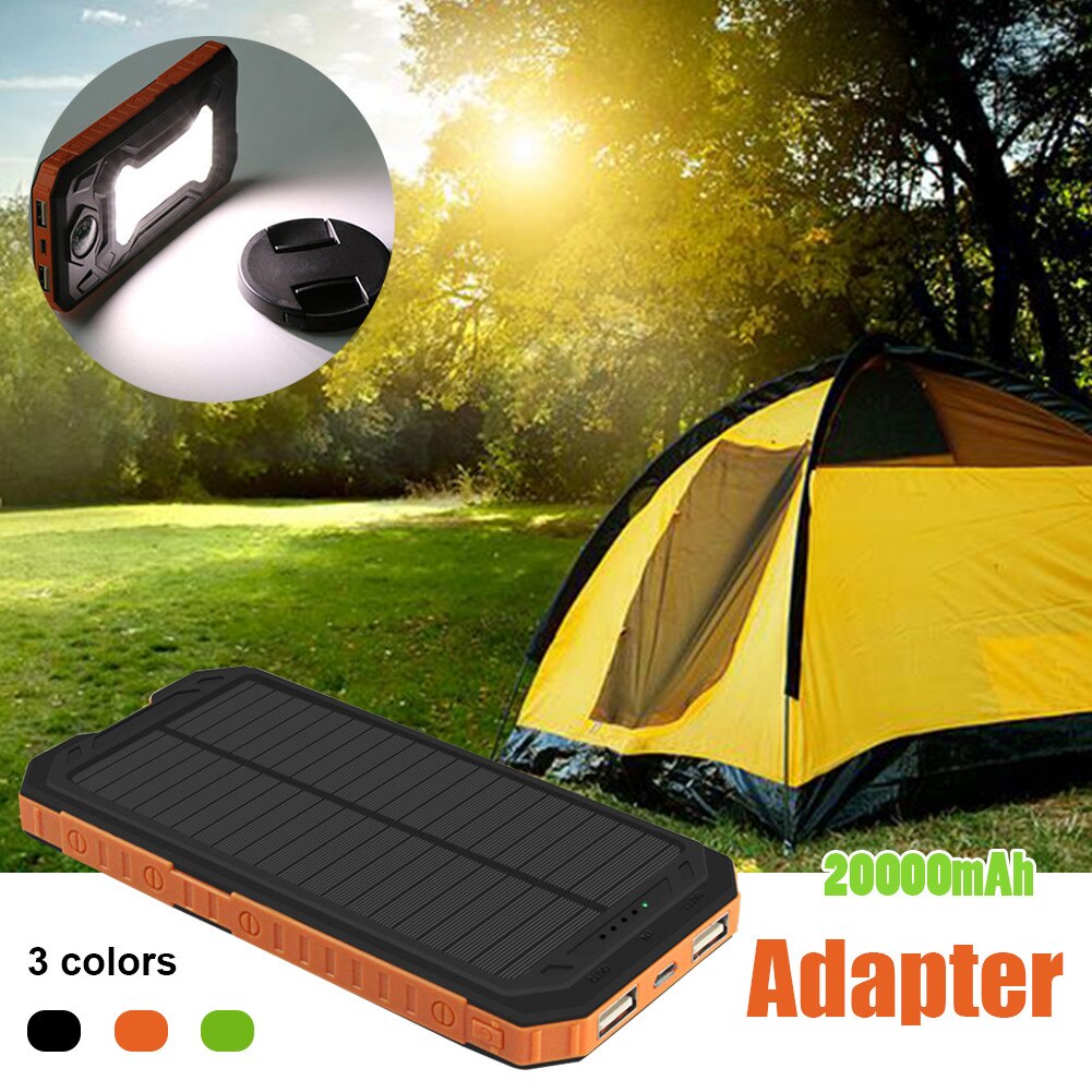 FR ES US 200000MAH Outdoor Lighting Waterproof Portable Mobile Solar Lamp Charger Dual USB Battery Power Bank Case Kit