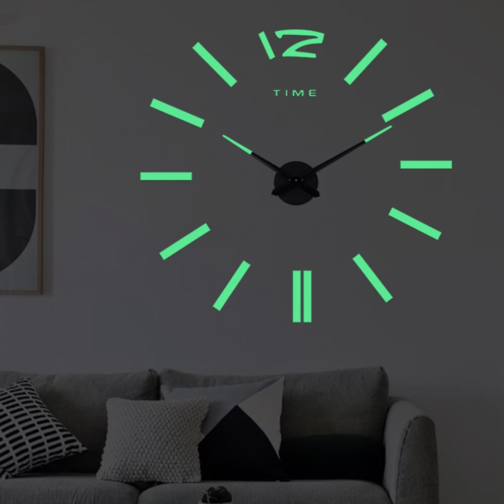 Horloge murale lumineuse 3d sans poinçon, décoration murale fluorescente dans l&#39;obscurité, décoration murale auto-adhésive pour la maison