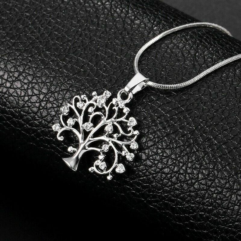 Womens Silver Tree Of Life Crystal Cz Cubic Zirkoon Ia Hanger Ketting Sieraden: MULTI