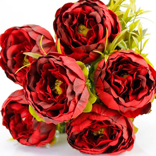 6 Heads Grote Zijde Peonie Bloemen Boeket Kunstbloemen Pioen Bruidsboeket Bruiloft Decor Voor Home Garden Hotel Faux Flores: Red