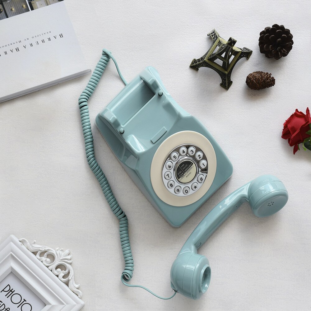 French Blue Retro Telephone Corded Antique Home Telephone Decorative Classic Landline Phone Home Office Hotel Art Shops Decor