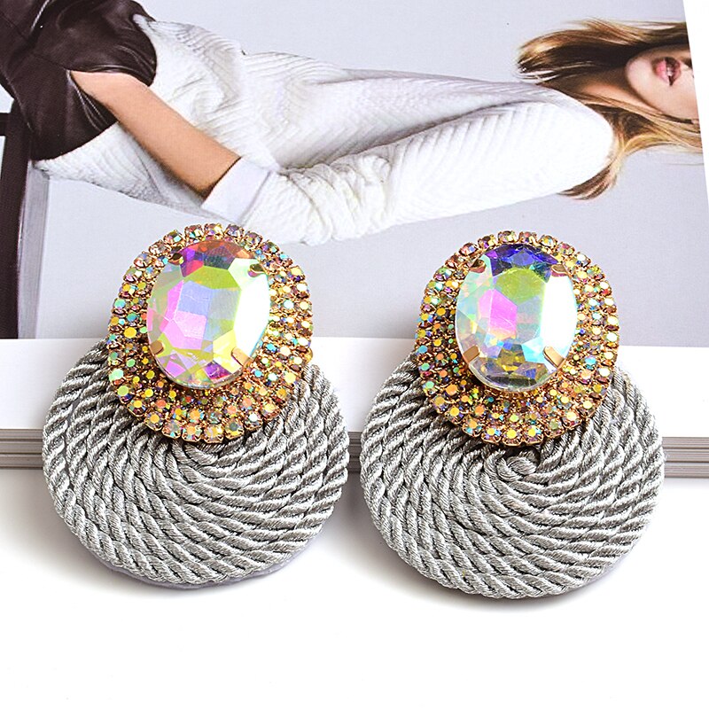 Style Colorful Crystal Earrings High Rhinestone Handmade Round Earring Jewelry Accessories For Women: Silver