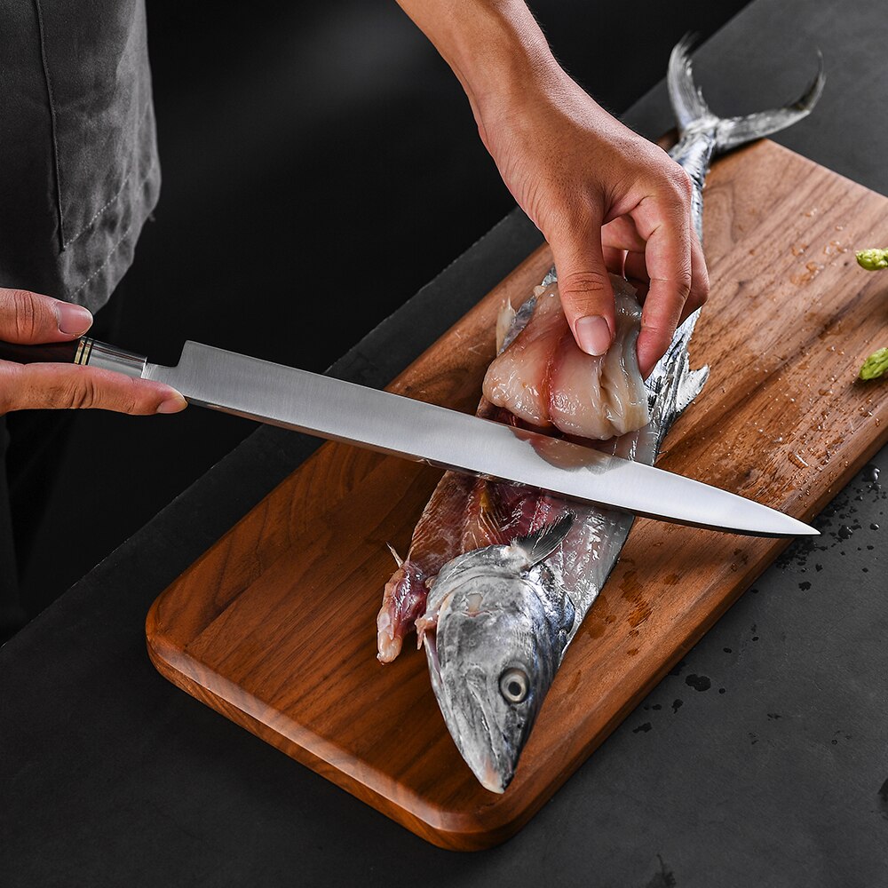 12 Inch Japanese Sushi Chef Knife Germany 1.4116 Steel Kitchen Sashimi Knives Box Slicing Salmon Fish Sushi Filleting Knife