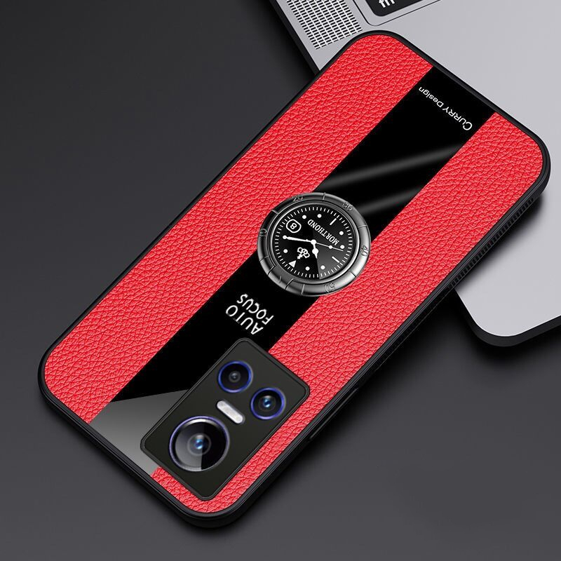 Funda Voor Realme Gt Neo 3 Case Car Holder Telefoon Cover Voor Realme Gt Neo 3 Case Luxe Lederen Zachte siliconen Shockproof Bumper: Red with stand