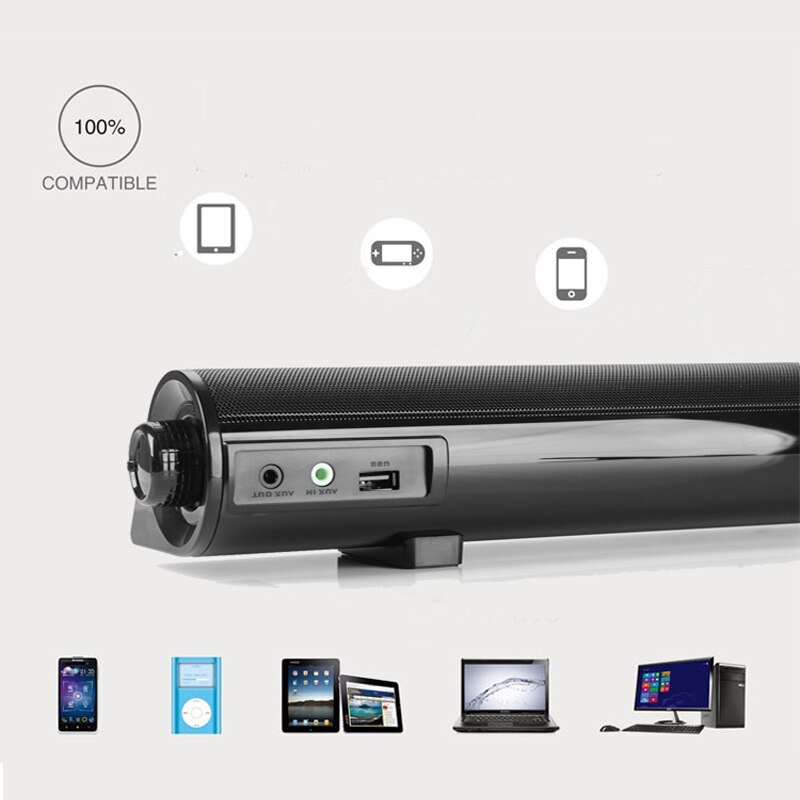 MINI barre de son BLUETOOTH sans fil pour TV et ordinateurs, haut-parleur de barre de son RMS 10W avec AUDIO BT + USB + AUX, basses puissantes intégrées