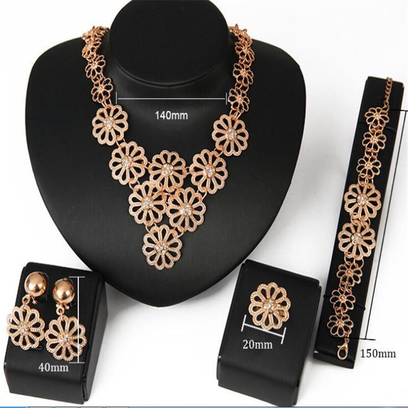 Dubai Gold Jewelry Sets for Women Bridal Jewelry Flower Chocker Necklace Earrings Wedding Bridesmaid Jewelry Sets