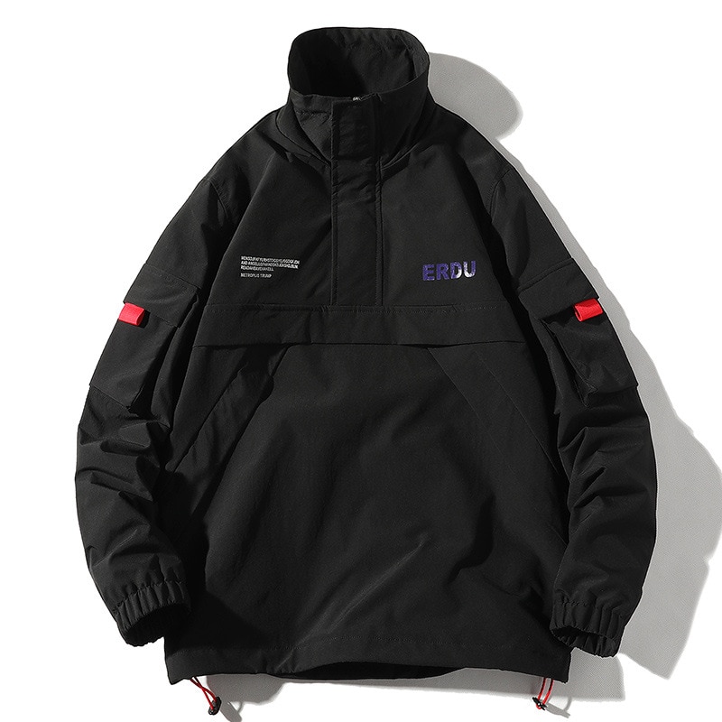 Män hip hop streetwear jacka rock retro färgblock patchwork harajuku jacka vindjacka oversized jackficka