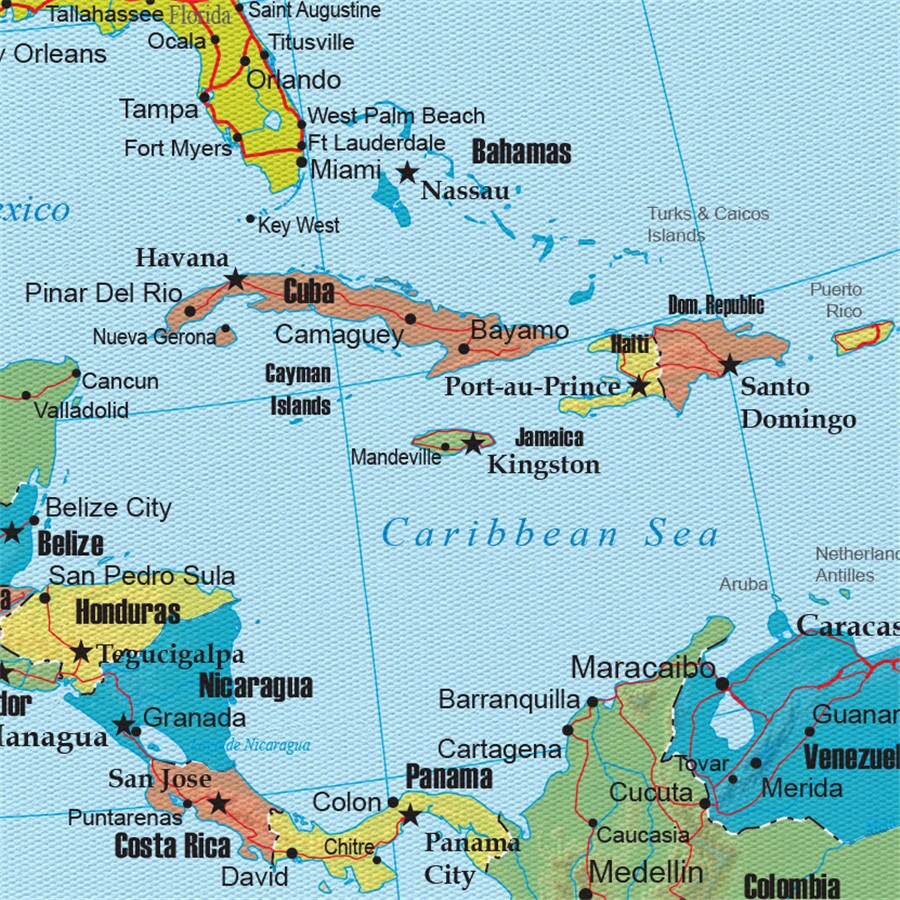 North America Geo Political Map Delicate Texture Print Poster Learning Education Antique Bar Pub Cafe Home Decor Wall Sticker