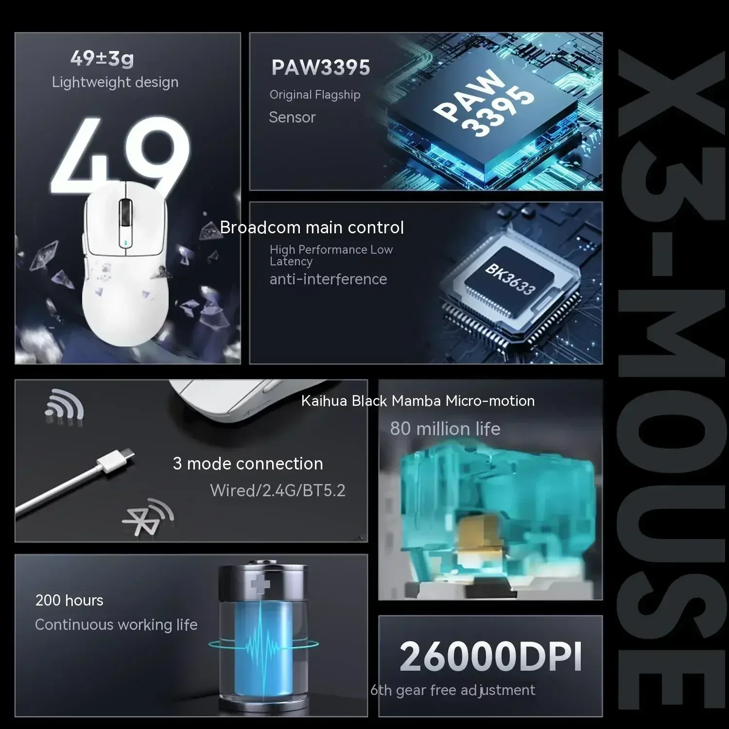 Attack Shark X3 PRO Gamer Accessories Paw3395 2.4G Wireless Low Delay Lightweight E-Sports Three Mode Bluetooth Wireless Mouse