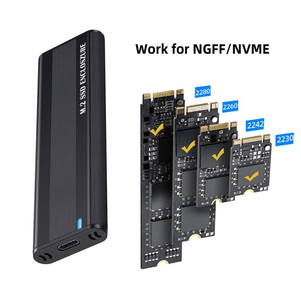 Hannord M.2 to USB C 10Gbps SSD Case External Enclosure M2 SSD Case NVME SATA Dual Protocol USB Type C 3.1 SSD Adapter