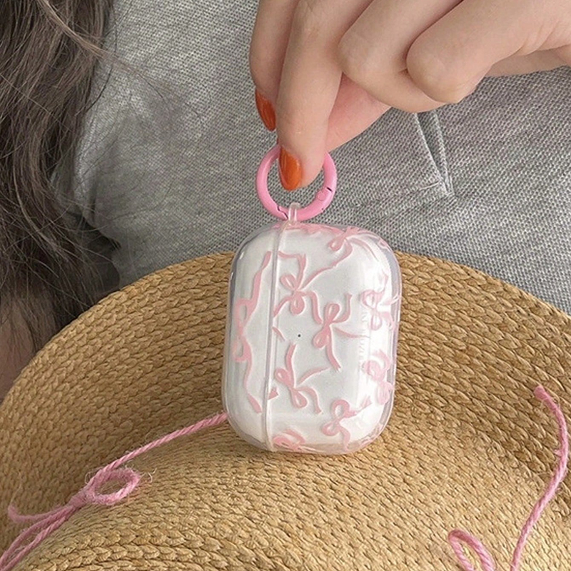 Funda con lazo rosa para Airpods 1/2/3/4, funda protectora suave para auriculares inalámbricos Bluetooth, funda para Airpods Pro 2 con llavero